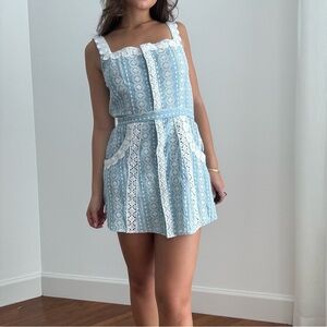 Maje Blue and White Lace Mini Dress